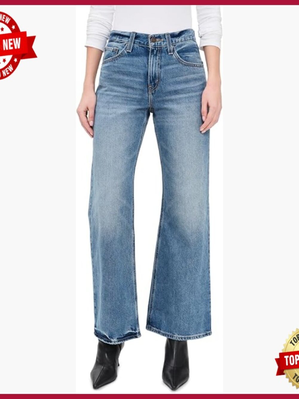 Loose Fit Bootcut Jeans, Mid Rise, Classic Denim, Women's Pants